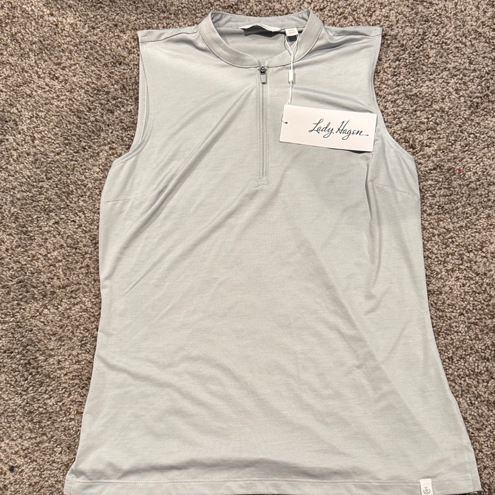 Lady Hagen Women's Light Gray Zip-Up Tank Top